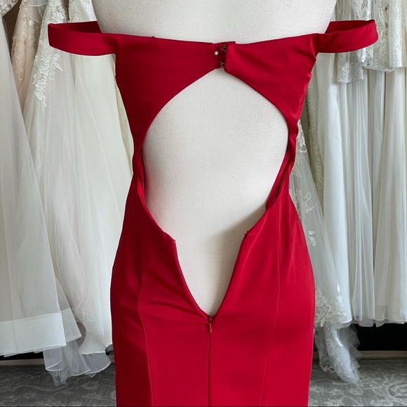 Red Off-the-Shoulder Formal Dress - Picture 4 of 5